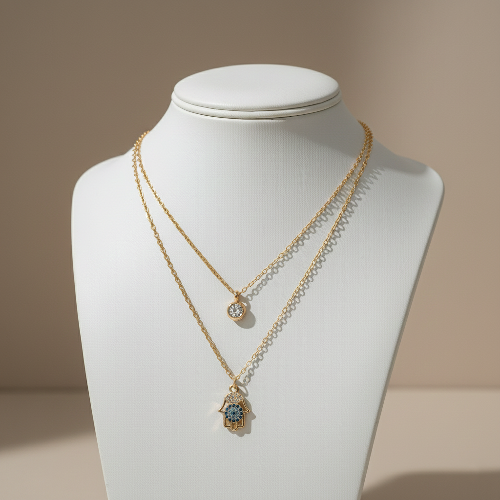 Layered Evil Eye Hamsa Necklace