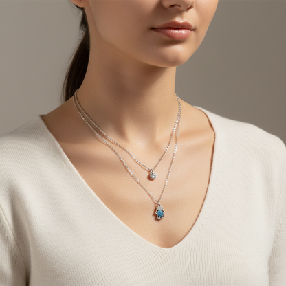 Layered Evil Eye Hamsa Necklace