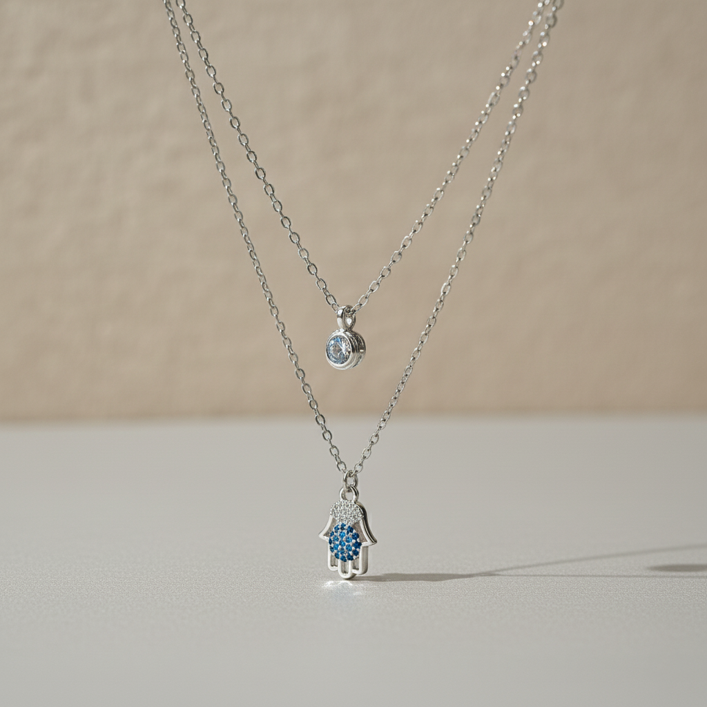 Layered Evil Eye Hamsa Necklace