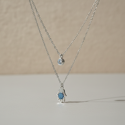 Layered Evil Eye Hamsa Necklace