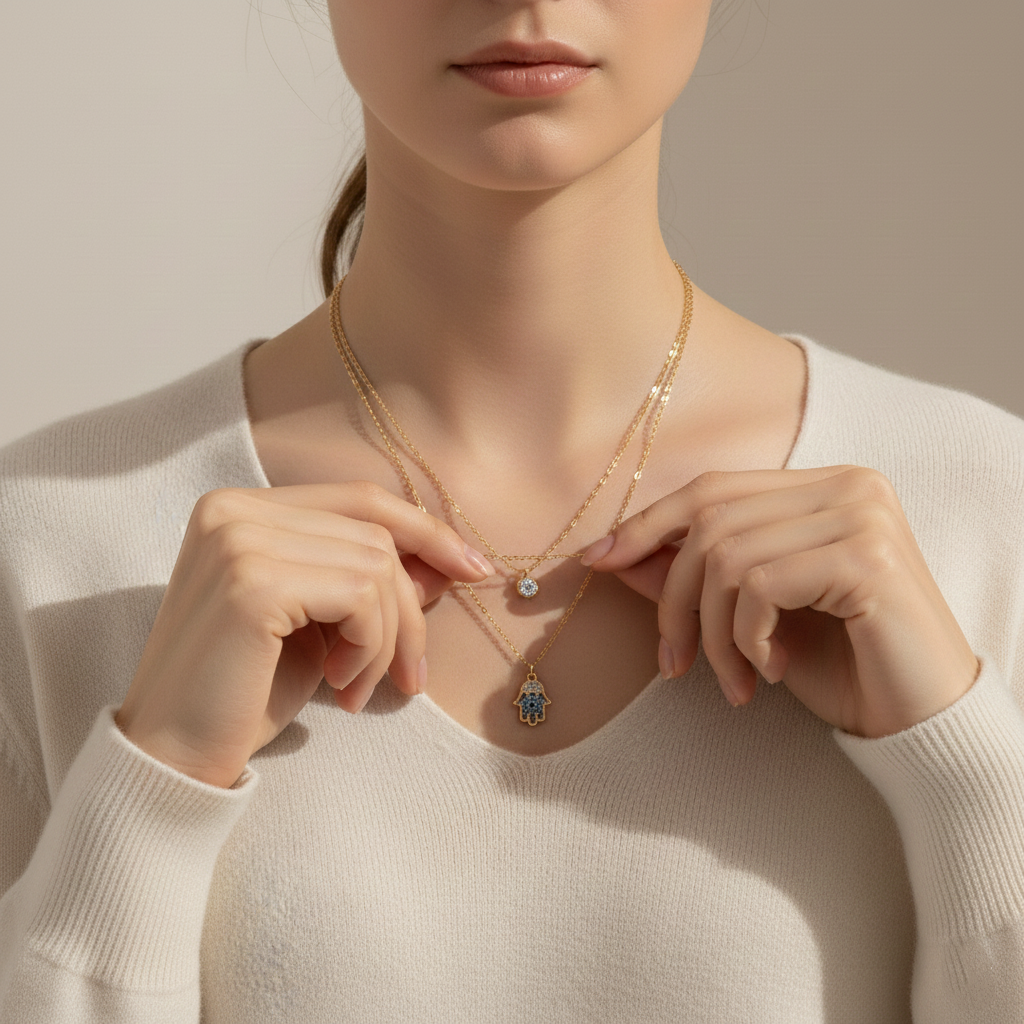 Layered Evil Eye Hamsa Necklace