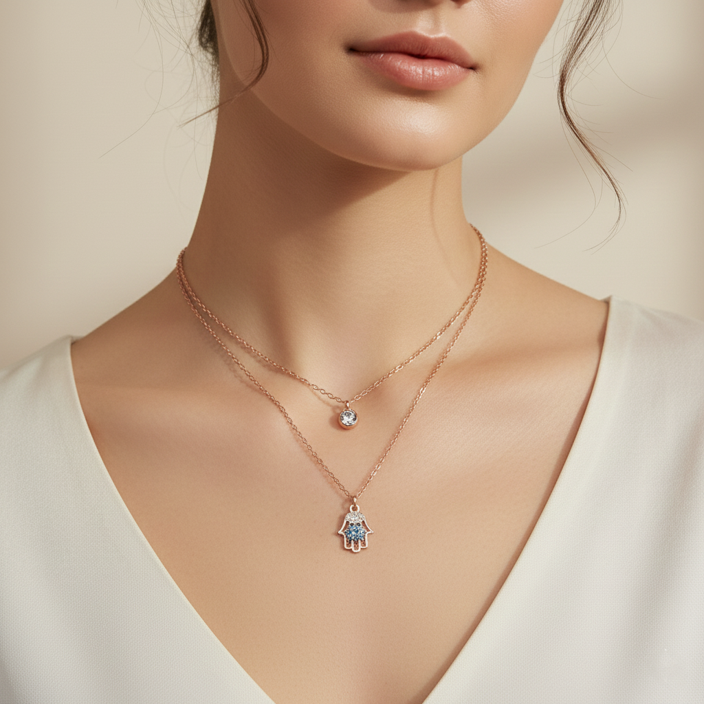 Layered Evil Eye Hamsa Necklace