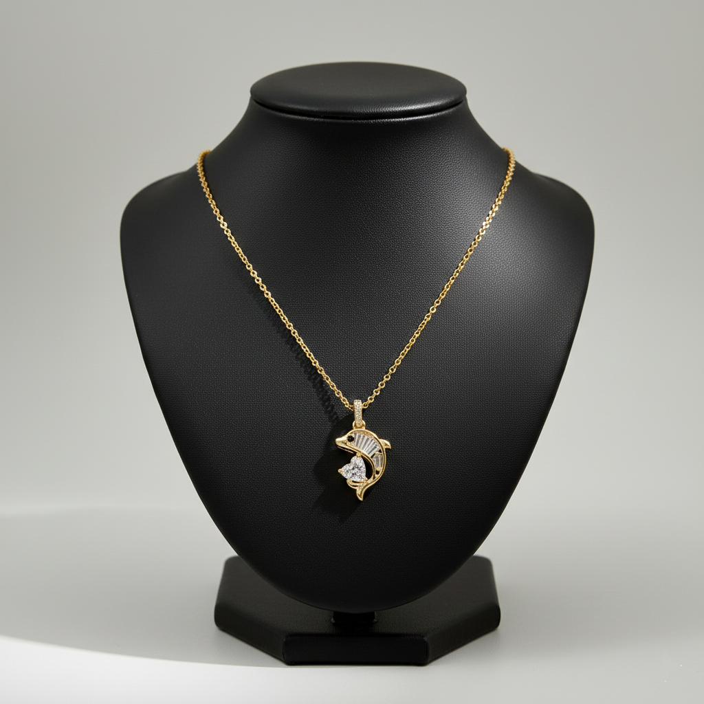 Elegant Dolphin Diamond Charm Necklace