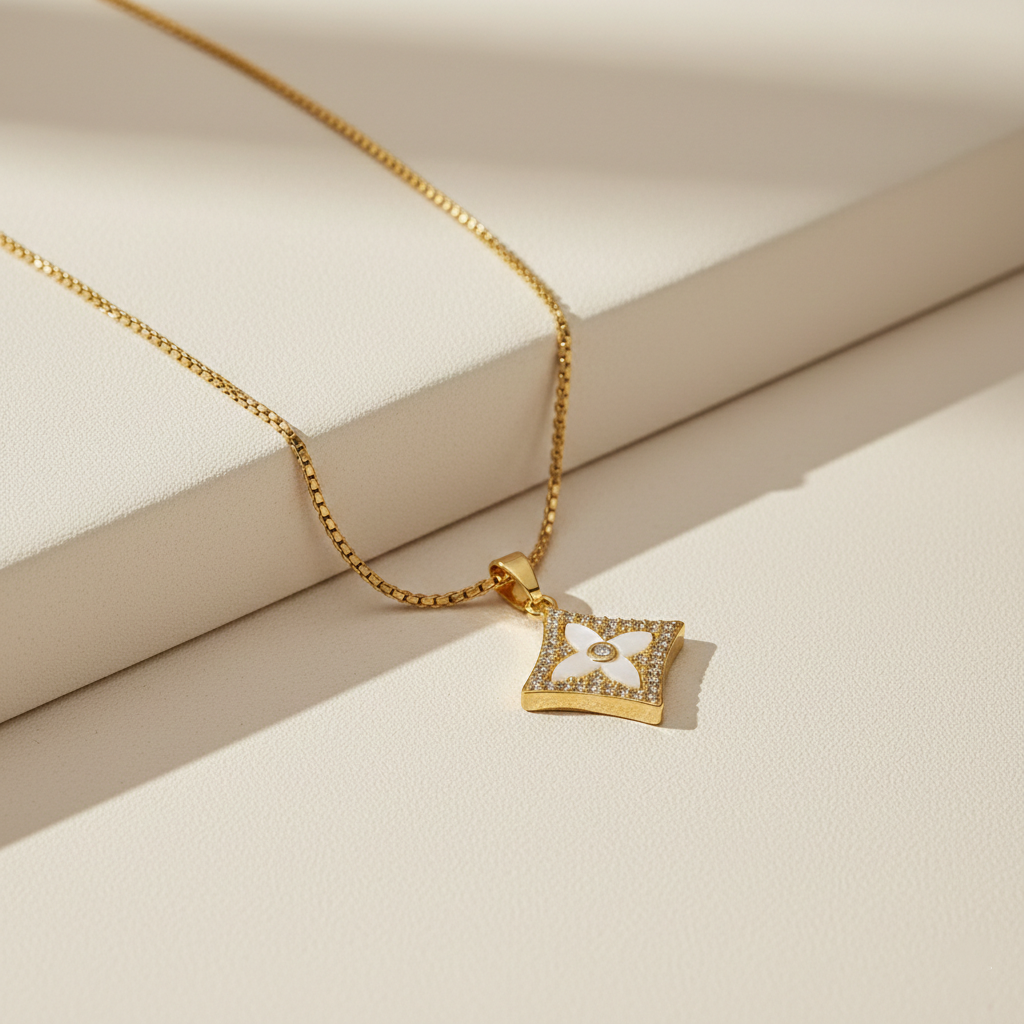 Gold Floral Charm Pendant Necklace