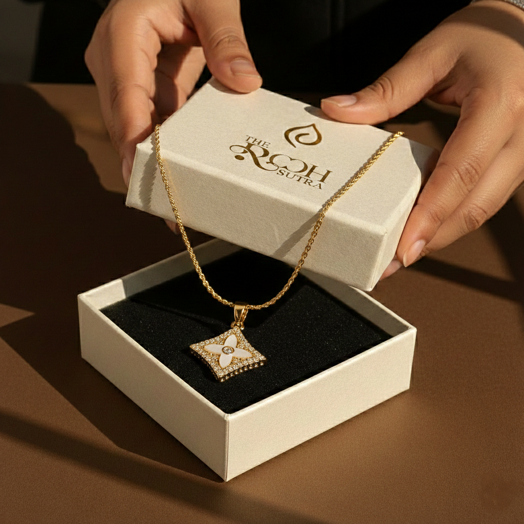 Gold Floral Charm Pendant Necklace