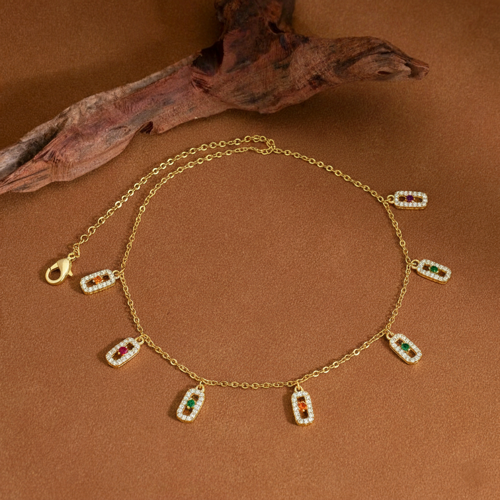 Multi-Color Gemstone Charm Necklace
