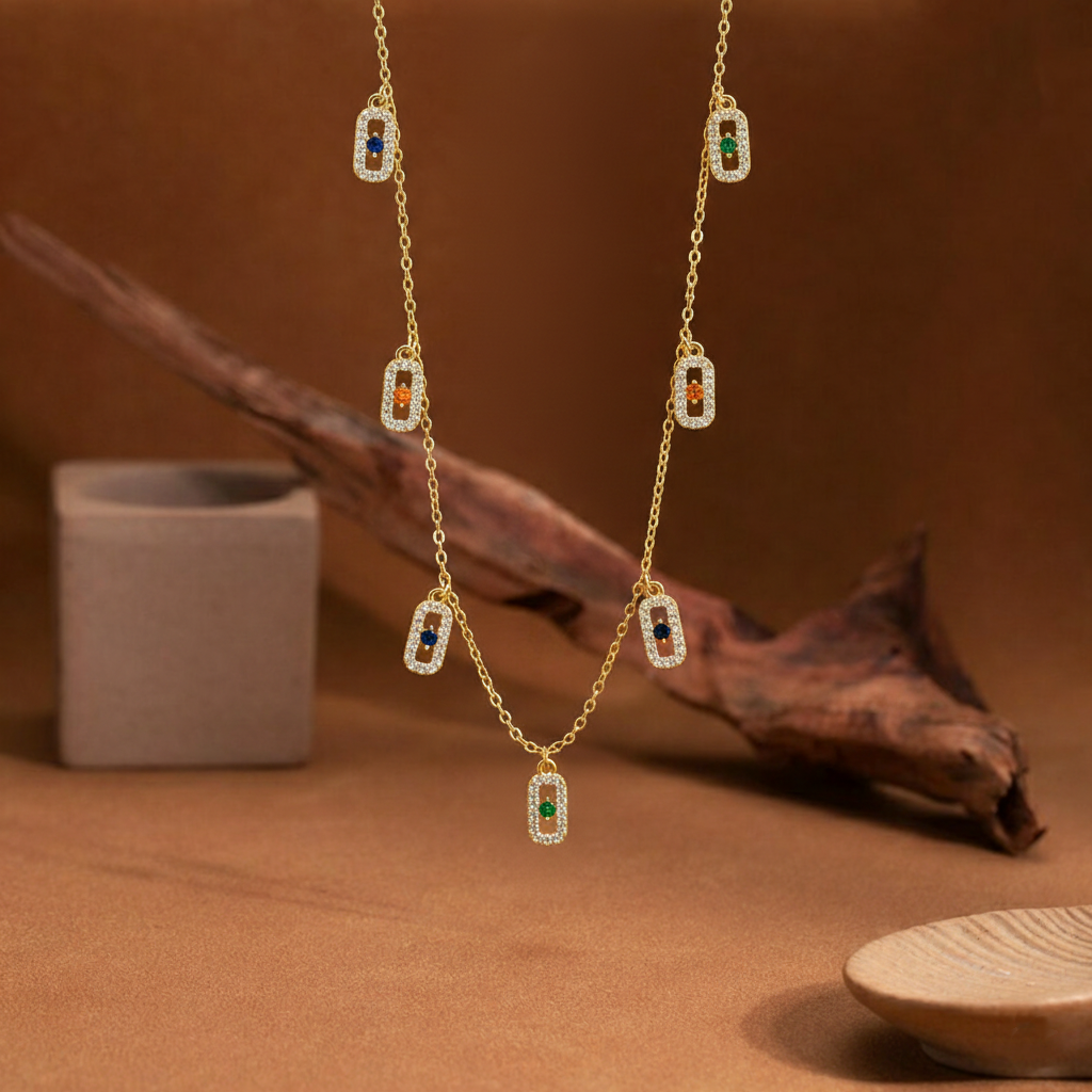 Multi-Color Gemstone Charm Necklace