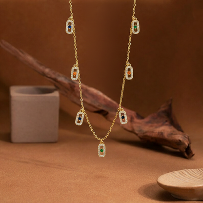 Multi-Color Gemstone Charm Necklace