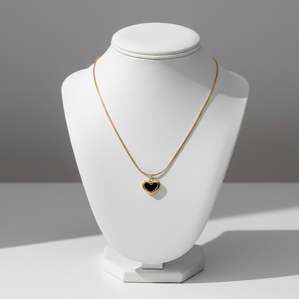 Onyx Tiny Heart Pendant Necklace