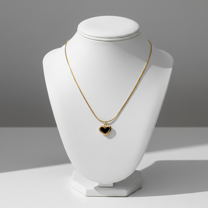 Onyx Tiny Heart Pendant Necklace