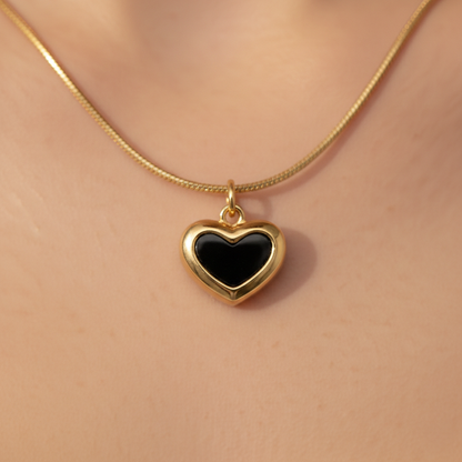 Onyx Tiny Heart Pendant Necklace