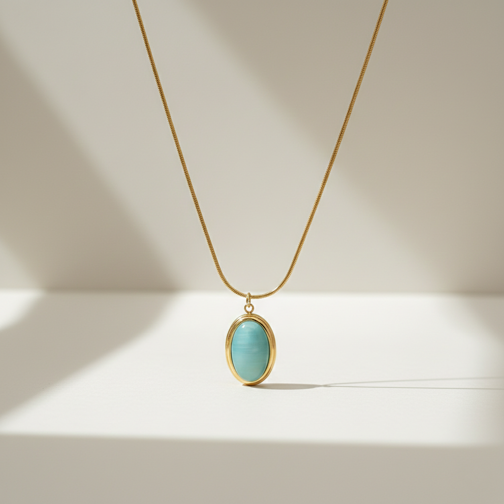 Aquamarine Oval Pendant Necklace
