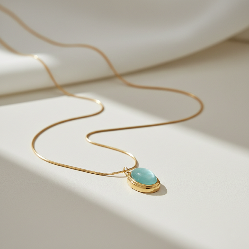 Aquamarine Oval Pendant Necklace