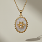 MOP Flower Oval Pendant Necklace