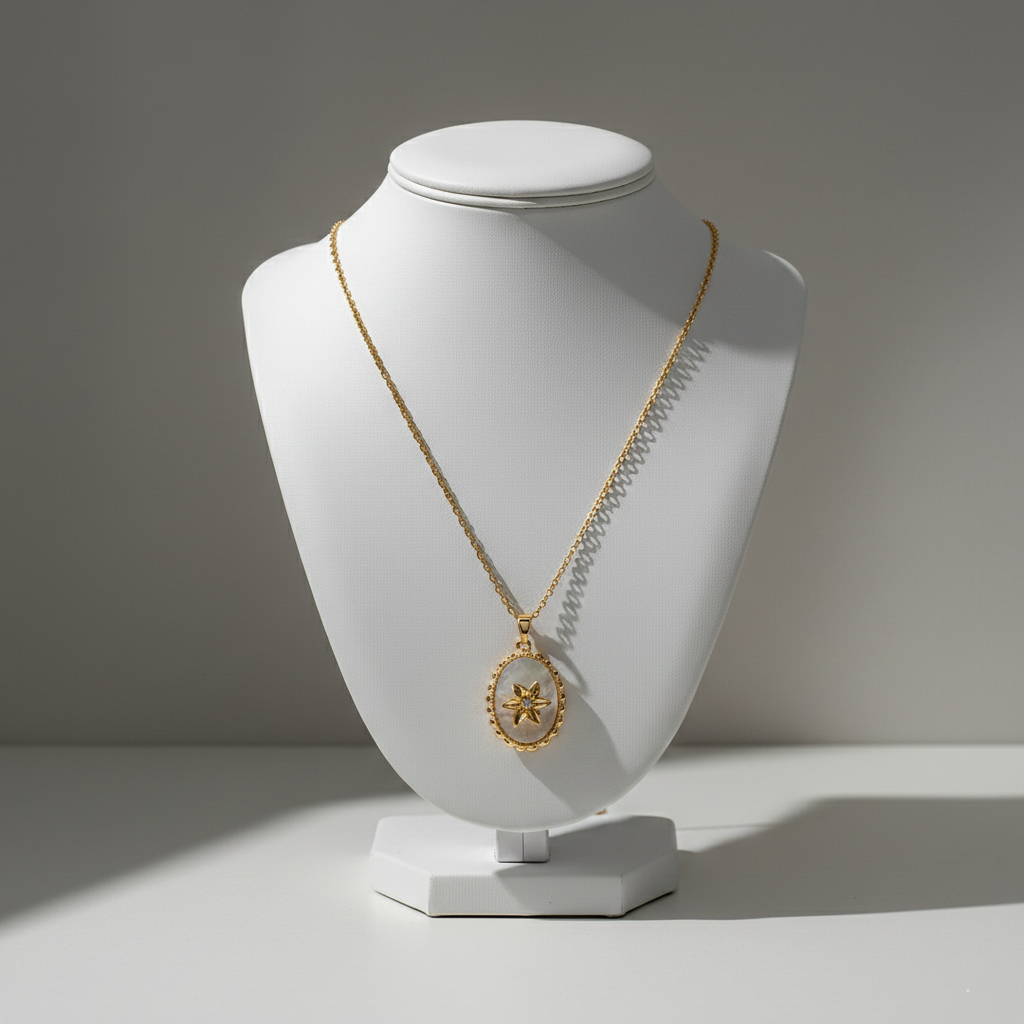 MOP Flower Oval Pendant Necklace