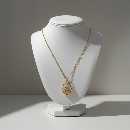 MOP Flower Oval Pendant Necklace