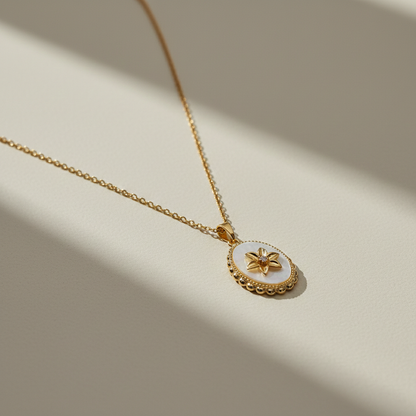 MOP Flower Oval Pendant Necklace