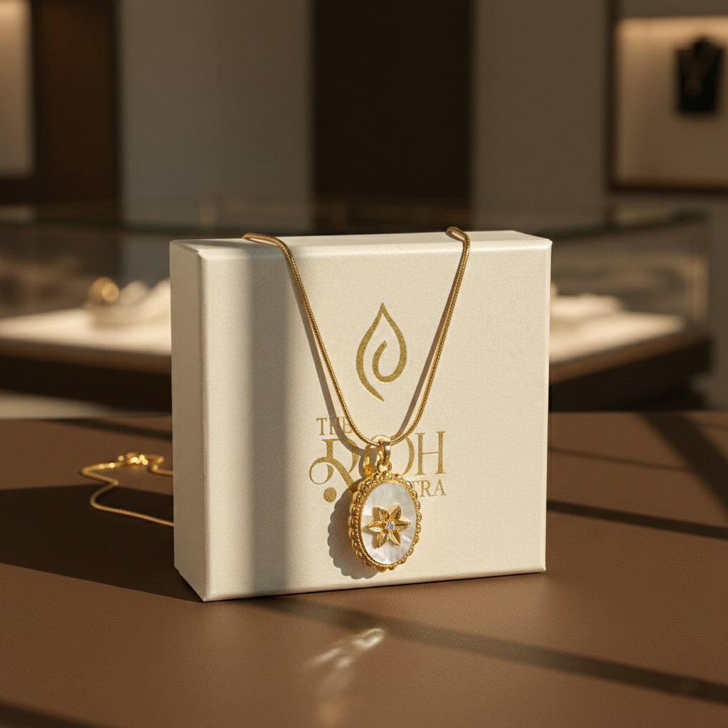 MOP Flower Oval Pendant Necklace