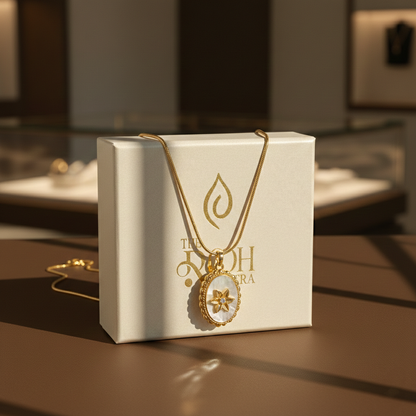 MOP Flower Oval Pendant Necklace