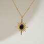 Gold Sunburst Black Stone Pendant Necklace