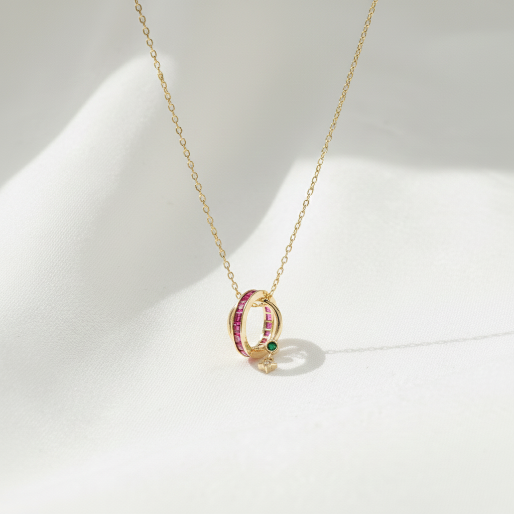 Ruby Eternity Ring Pendant Necklace