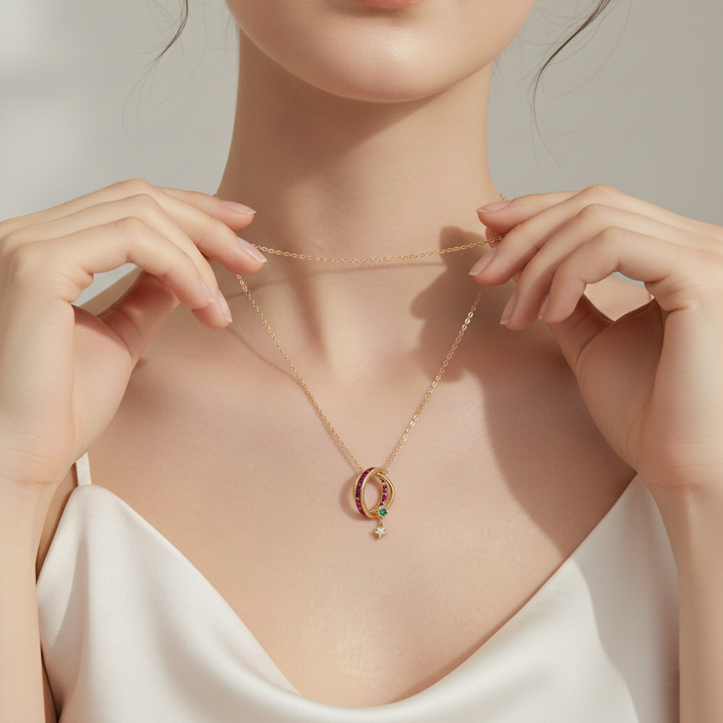Ruby Eternity Ring Pendant Necklace