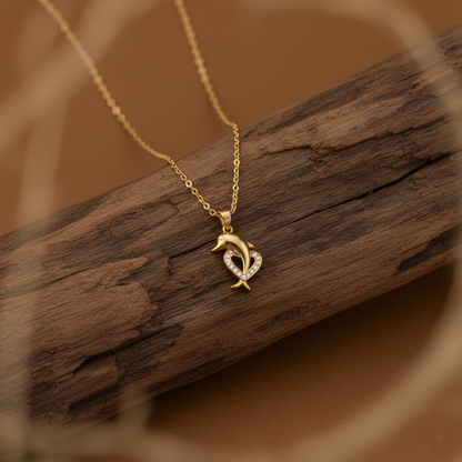 Golden Dolphin Heart Pendant Necklace