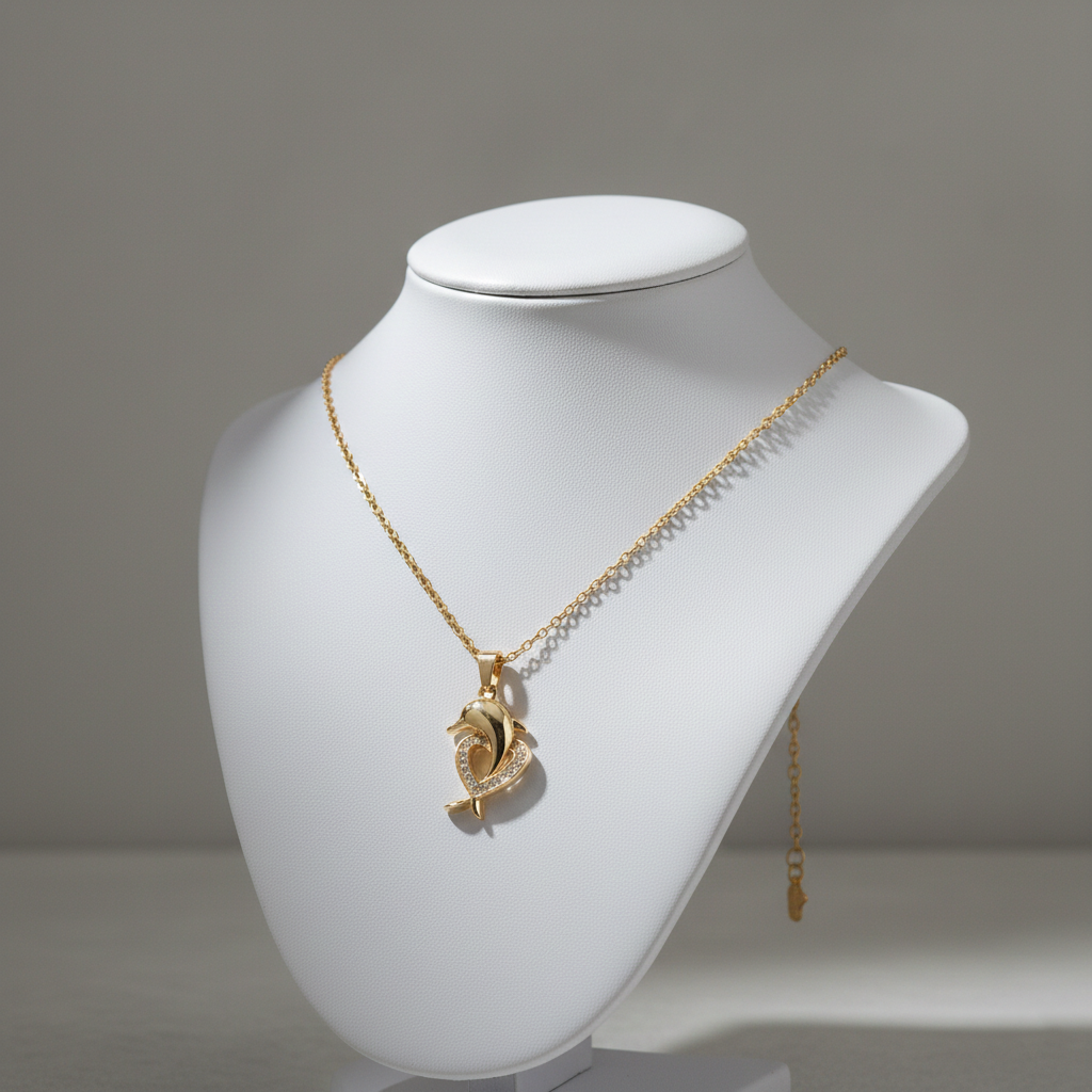 Golden Dolphin Heart Pendant Necklace