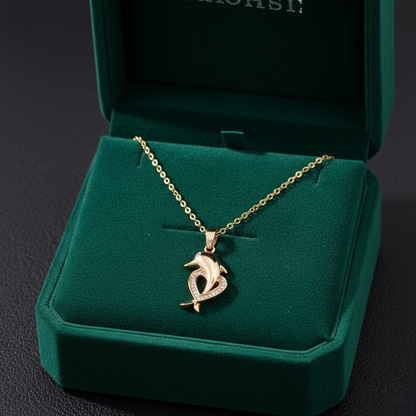 Golden Dolphin Heart Pendant Necklace
