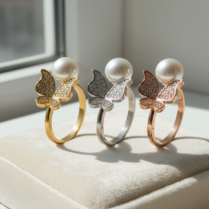 Butterfly Pearl Engagement Ring