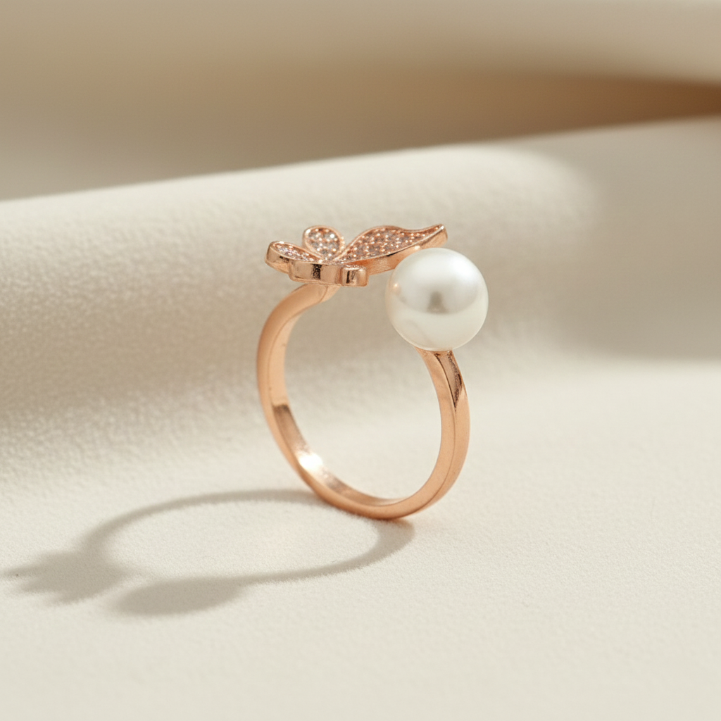 Butterfly Pearl Engagement Ring