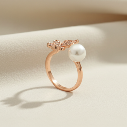 Butterfly Pearl Engagement Ring