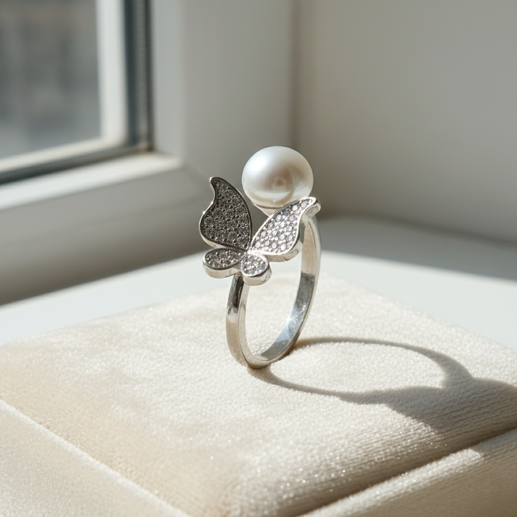 Butterfly Pearl Engagement Ring