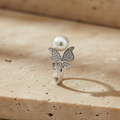 Butterfly Pearl Engagement Ring