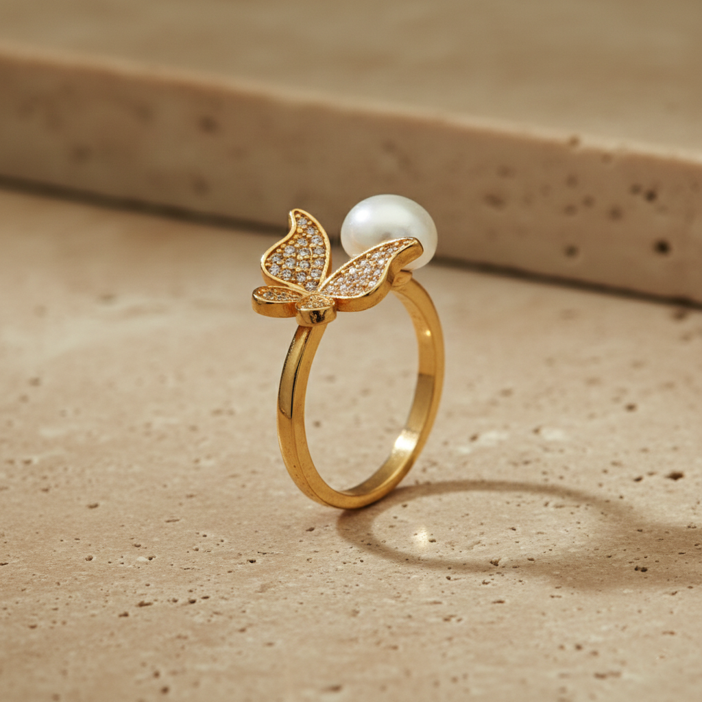 Butterfly Pearl Engagement Ring