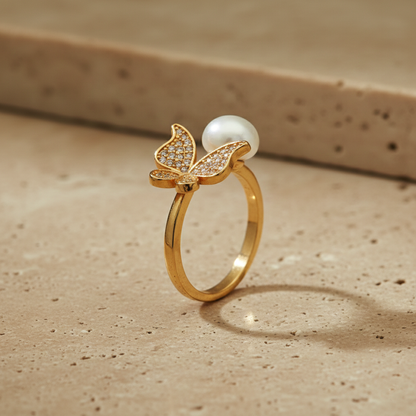 Butterfly Pearl Engagement Ring