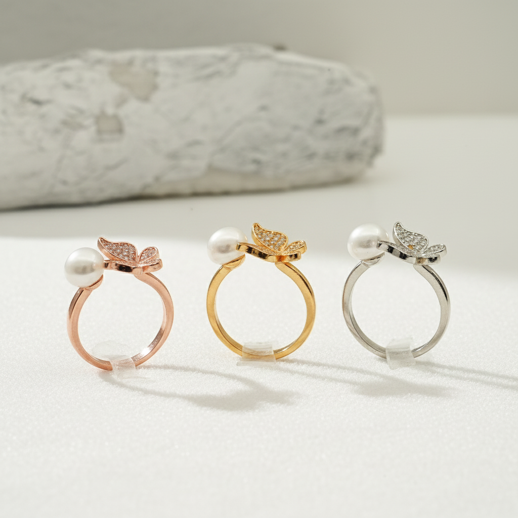 Butterfly Pearl Engagement Ring