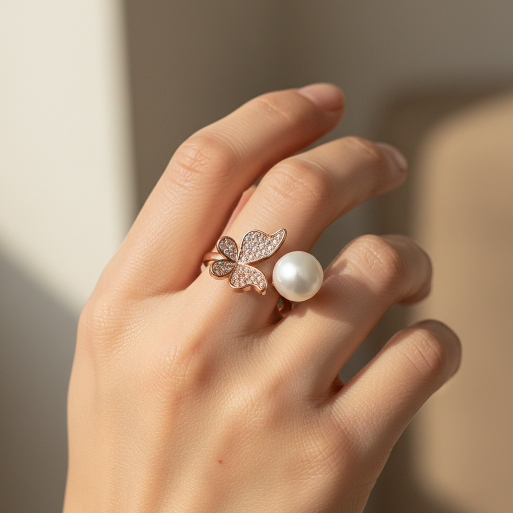 Butterfly Pearl Engagement Ring