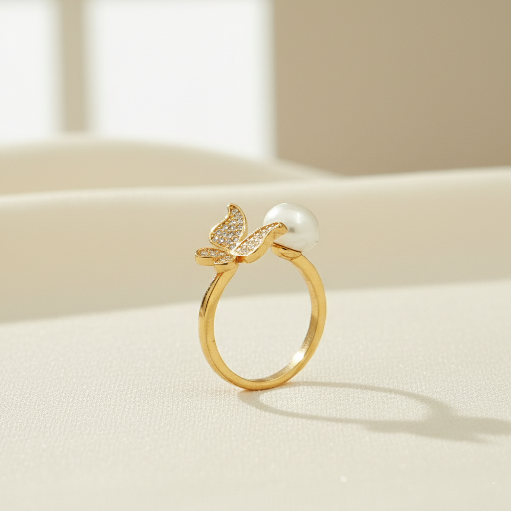 Butterfly Pearl Engagement Ring