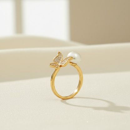 Butterfly Pearl Engagement Ring
