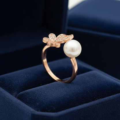 Butterfly Pearl Engagement Ring