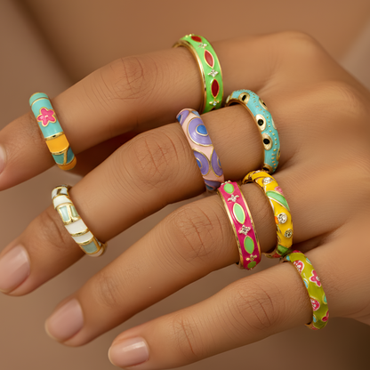 Colorful Enamel Band Rings