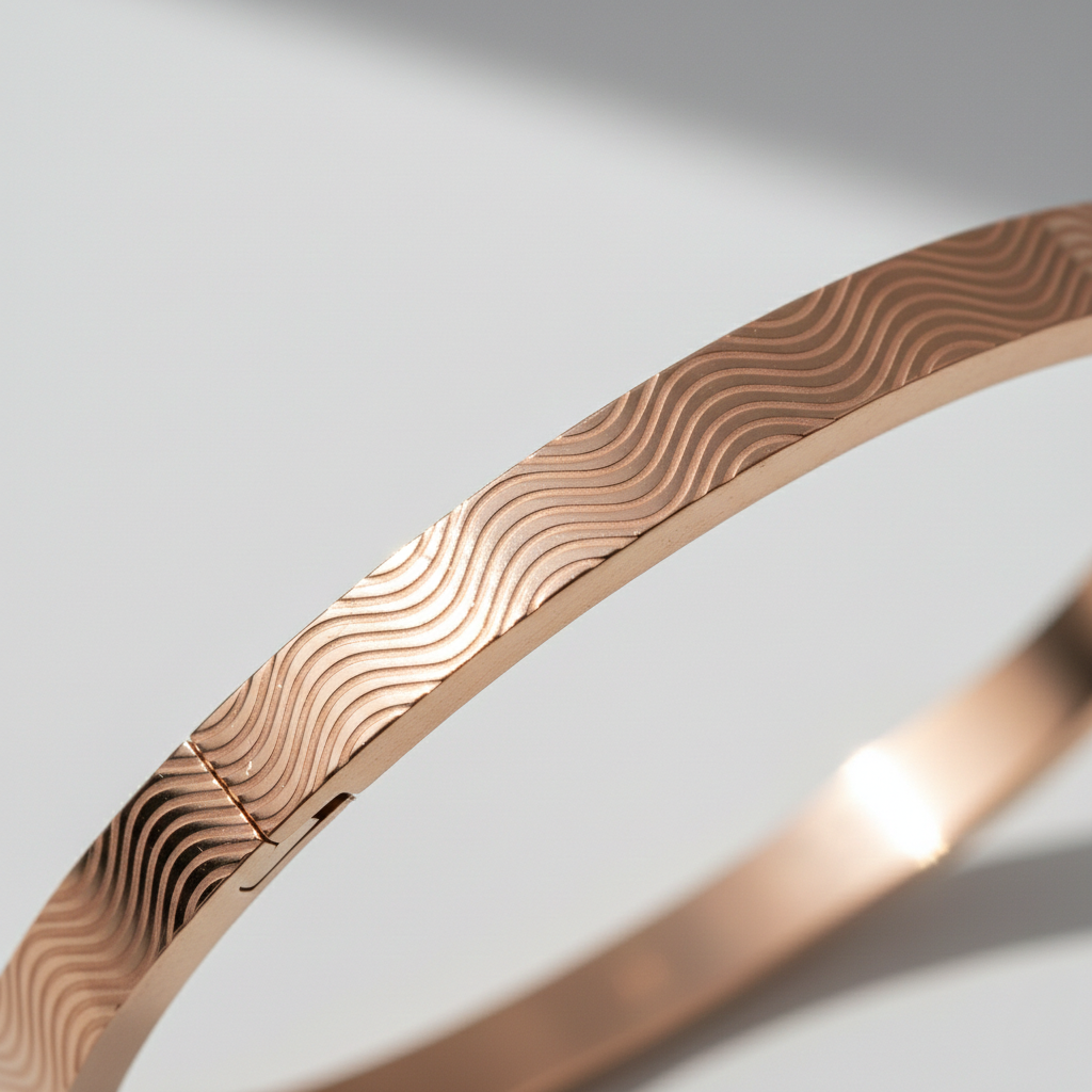 Minimal Wave Texture Gold Bangle Bracelet