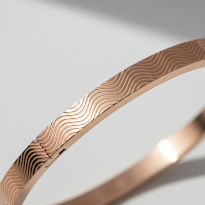 Minimal Wave Texture Gold Bangle Bracelet