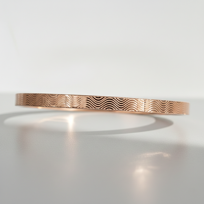 Minimal Wave Texture Gold Bangle Bracelet
