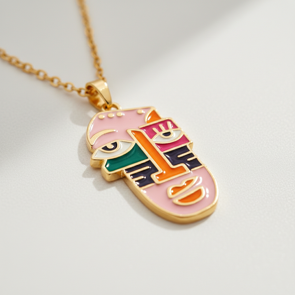 Abstract Face Pendant Necklace