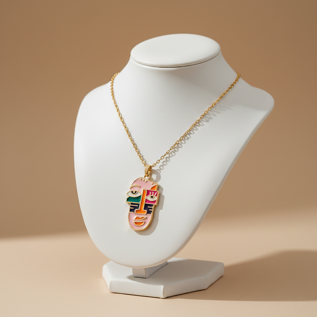 Abstract Face Pendant Necklace