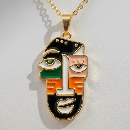 Abstract Face Pendant Necklace