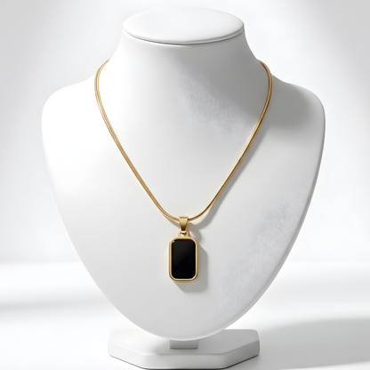Rectangular Black Onyx Pendant Necklace