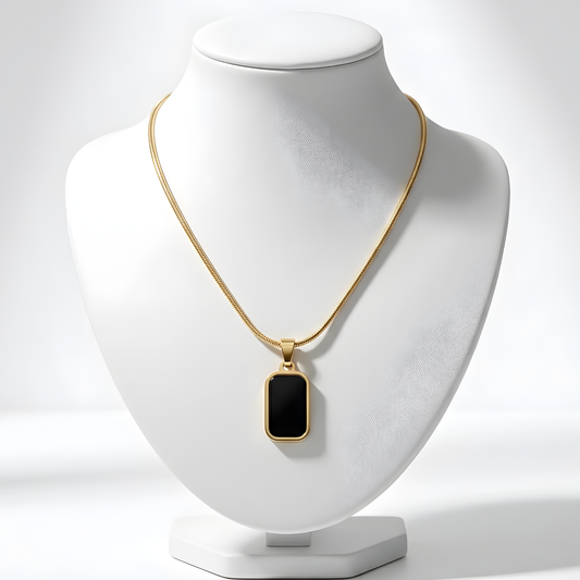 Rectangular Black Onyx Pendant Necklace